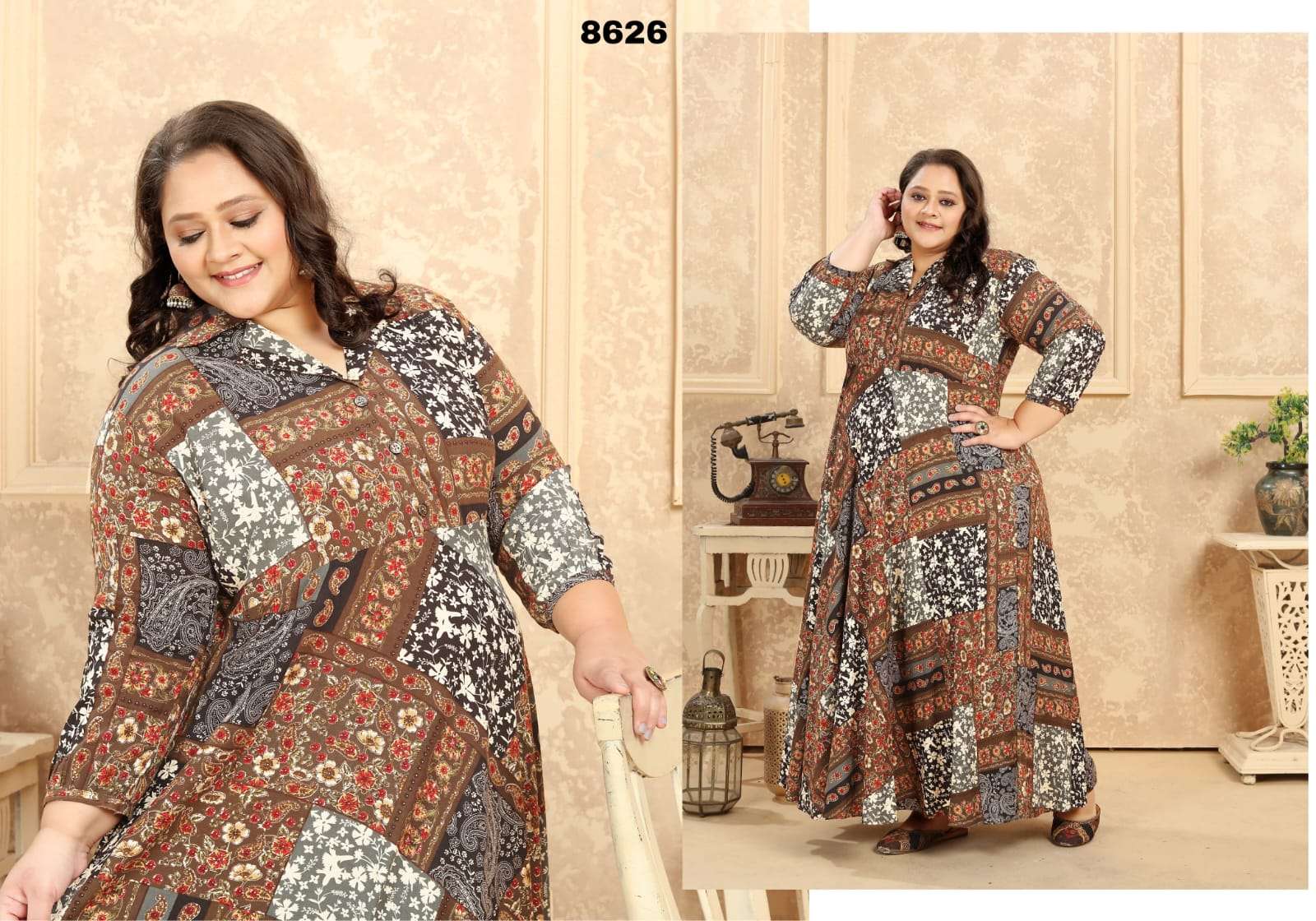 PLUS SIZE VOL 2 PREMIUM RAYON EXPORT QUALITY LONG  KURTI BY S3FOREVER BRAND 8626